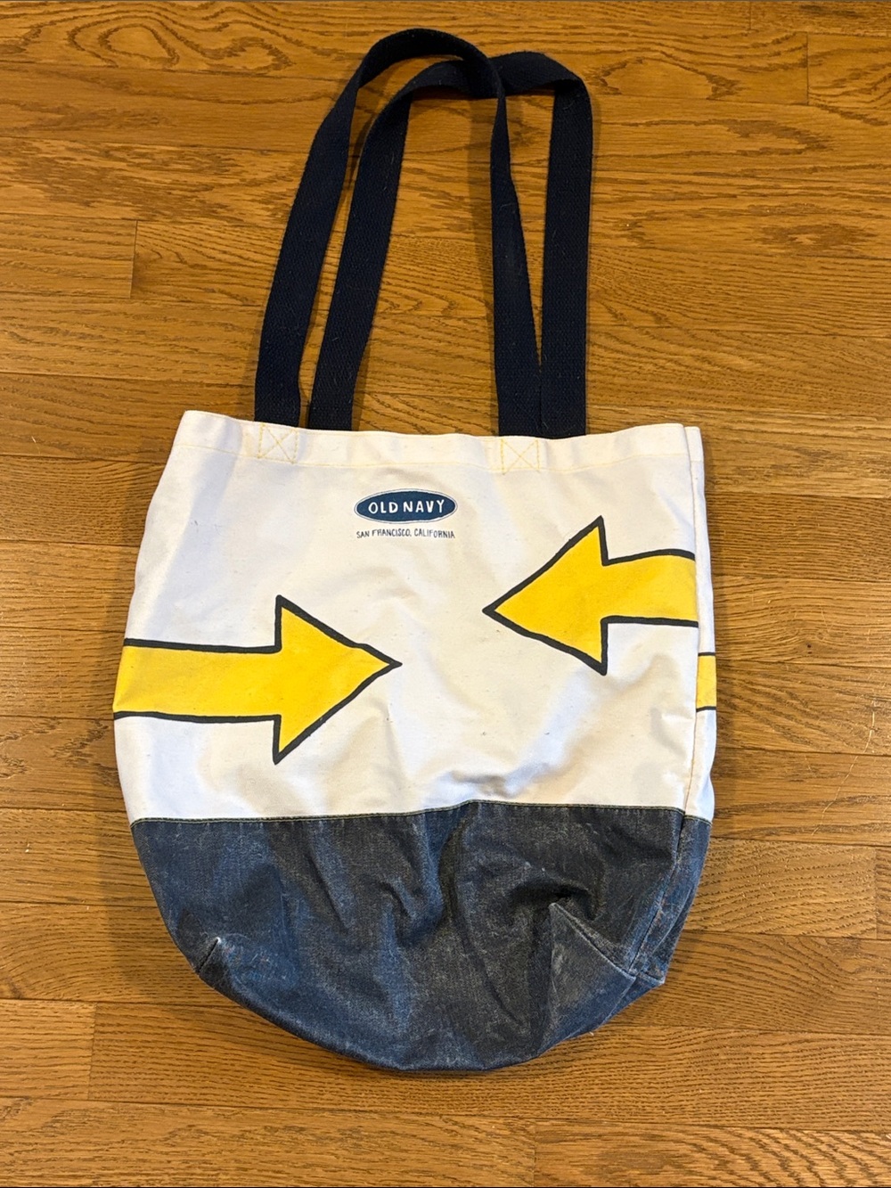 Old Navy | Tan Tote Bag Yellow Arrows Blue Bottom Stains See Picture OS One Size
